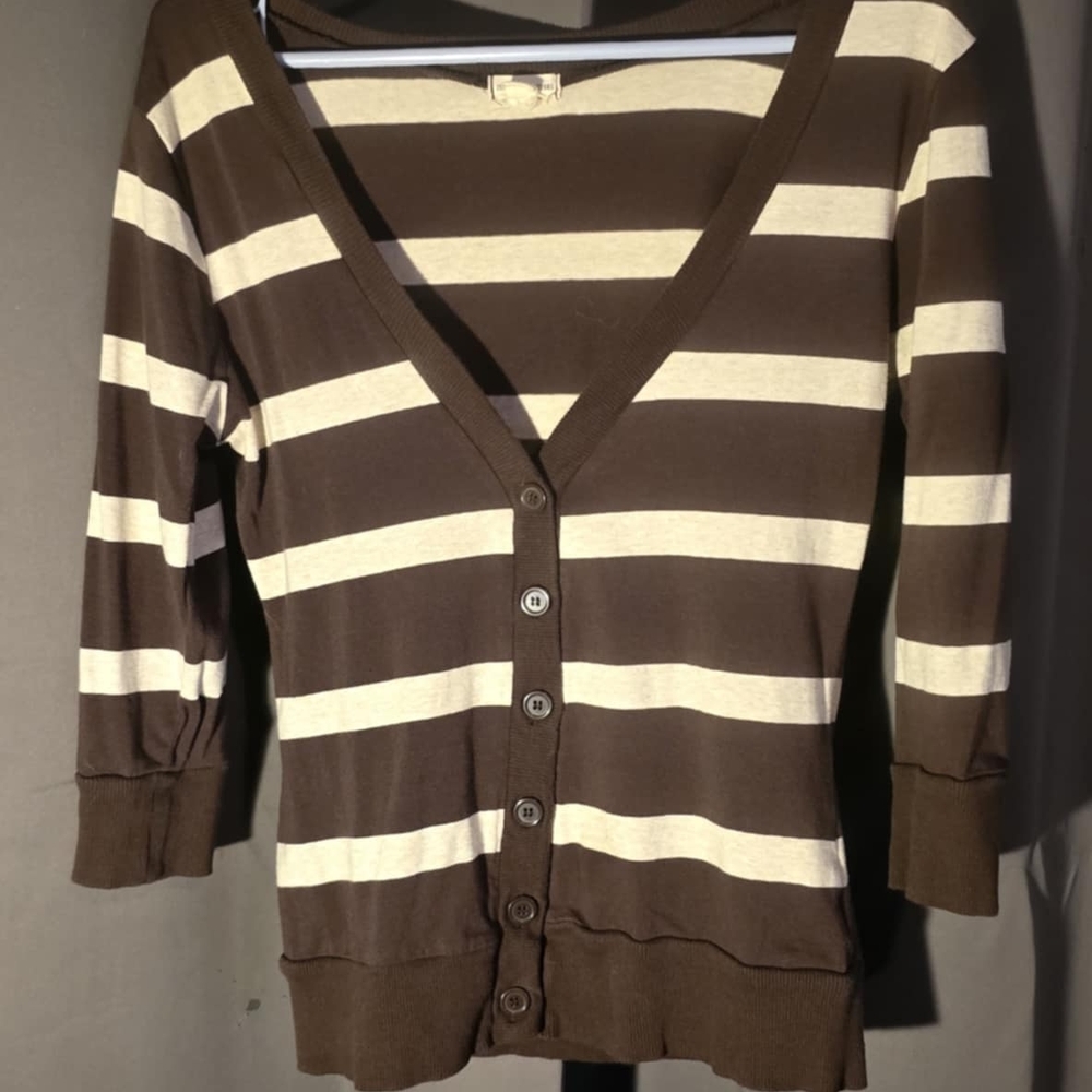 Brown and Cream Striped Women's Sweater
